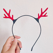 红色植绒鹿角耳朵圣诞节日发箍拍照写真影楼小鹿头箍可爱头饰发饰