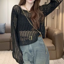 韩版套头镂空针织网衫女夏季薄款新款时尚洋气防晒罩衫外搭上衣