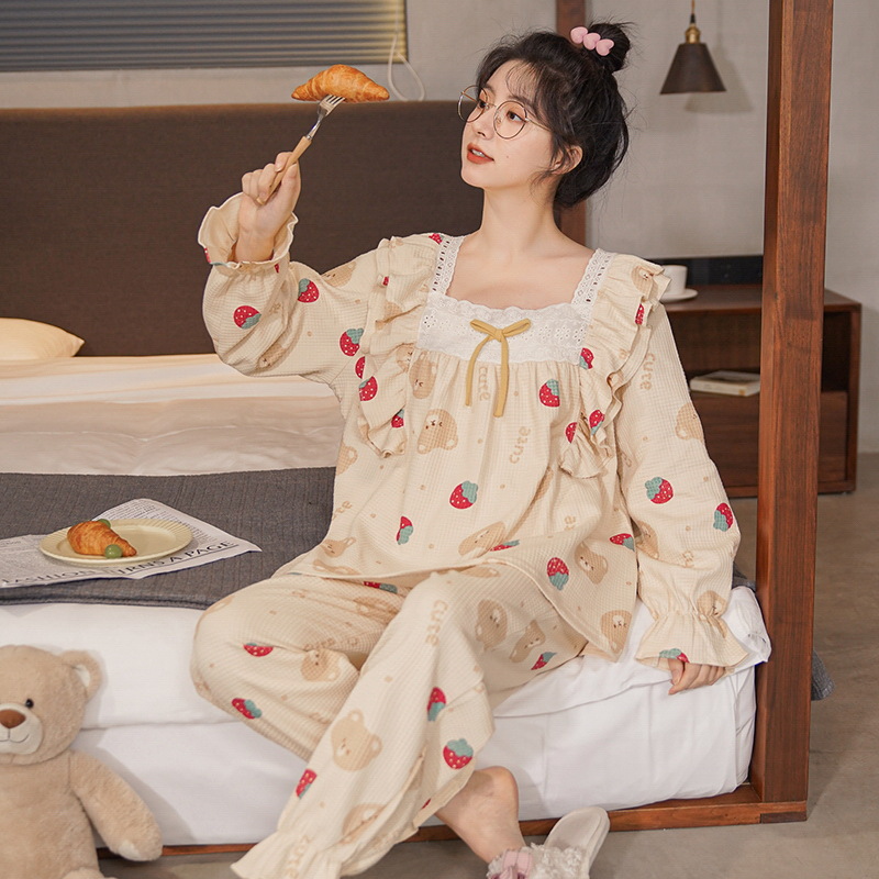 睡衣女棉质春秋季长袖套装学生韩版可爱卡通宽松女士家居服可外穿
