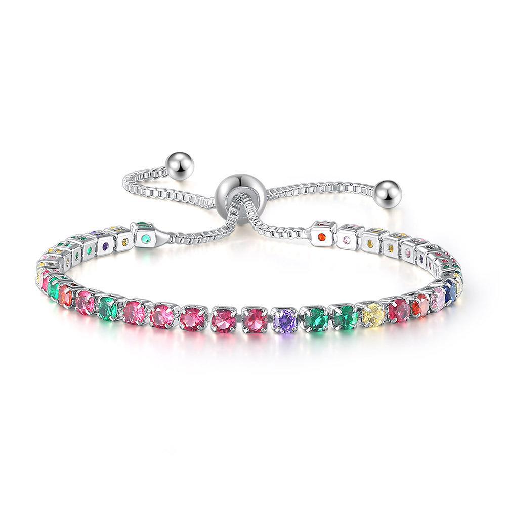 Amazon Cross-Border Popular European and American Color Zircon Bracelet Female Fully-Jeweled Crystal Tennis Birthday Bracelet