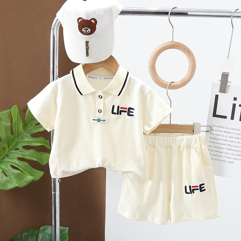 Summer 2024 New Boys' Polo Shirt Lapel Shirt Short Sleeve Suit Boys' Casual Shorts Two-Piece Set