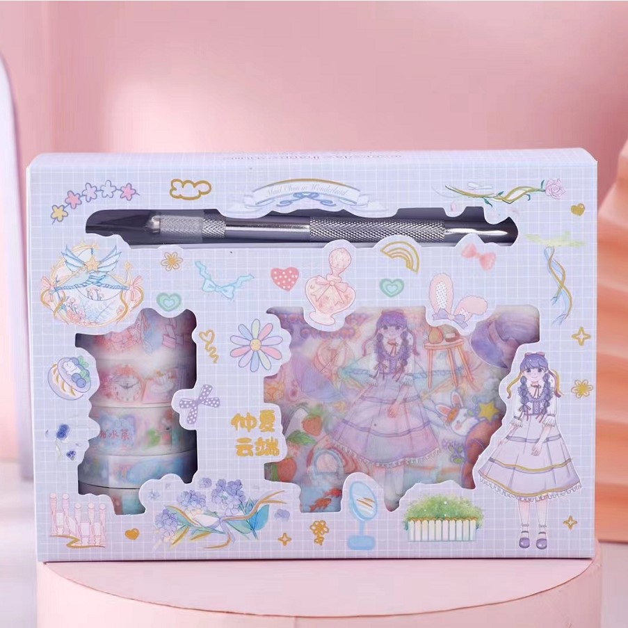 17入磨砂手账胶带贴纸刻刀套装 小清晰ins风语闲手帐素材贴画