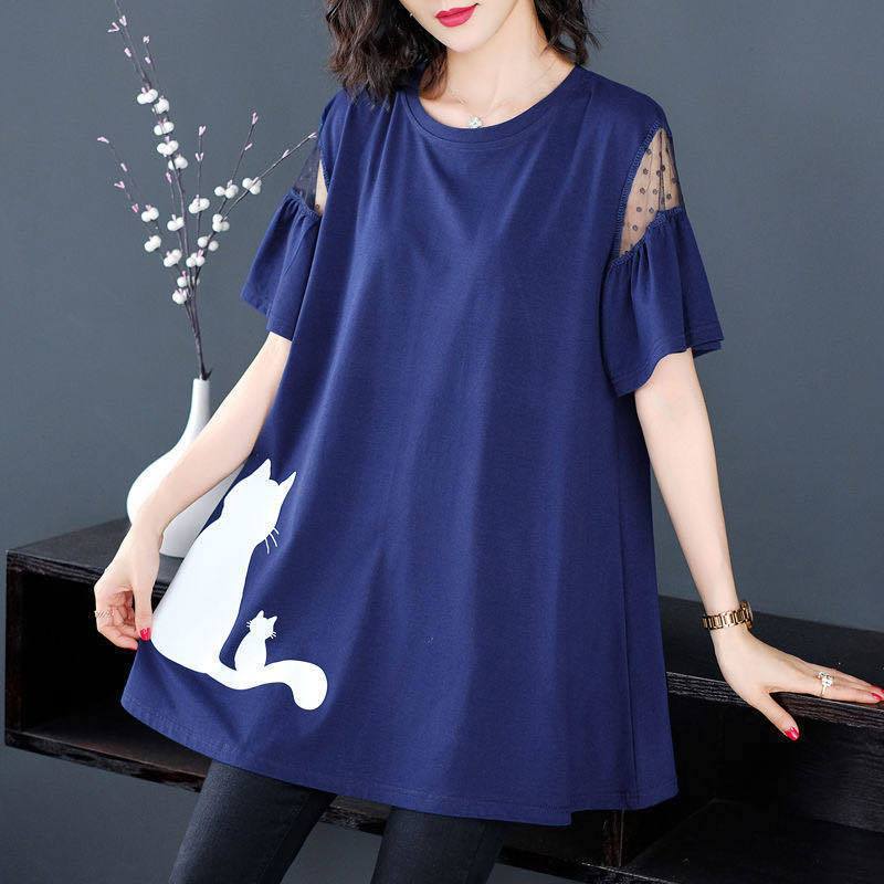 胖mm加肥加大码女装夏装时尚遮肚显瘦减龄短袖200斤宽松t恤女上衣