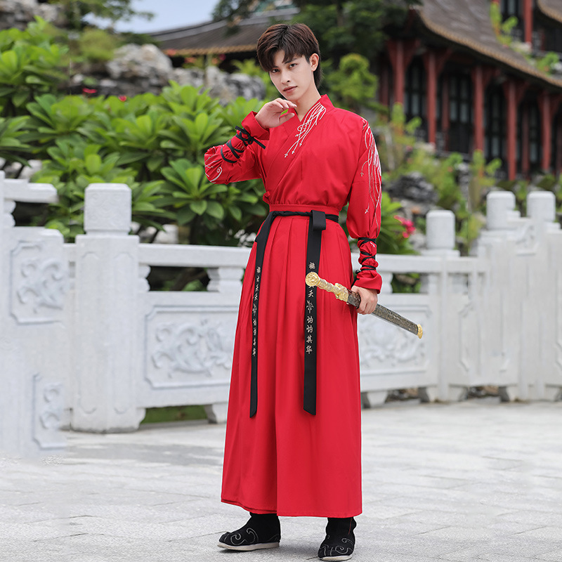 汉服男刺绣花交领襦裙cp古装红色书生侠客中国风大码男装古装套装