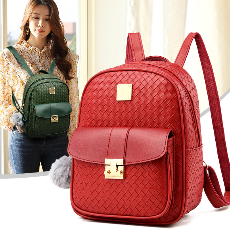 2021 Spring and Summer New Backpack College Style Casual Korean Fashion Fashion Ladies Bag Woven Pattern Schoolbag