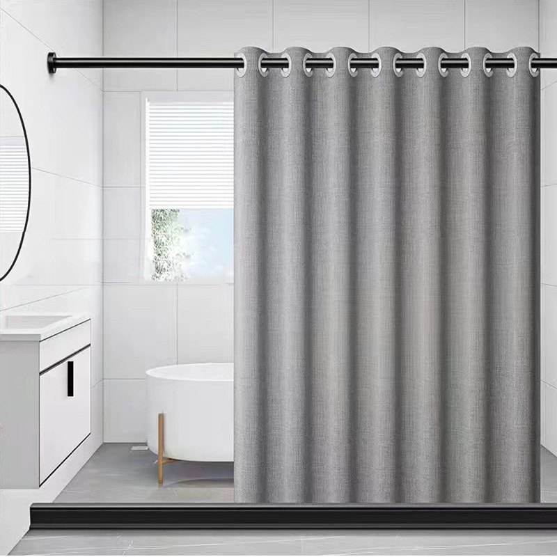Roman Hole Shower Curtain Telescopic Rod Punch-Free Linen Shower Curtain Thickened Waterproof and Mildew-Proof Bathroom Curtain Covering Curtain