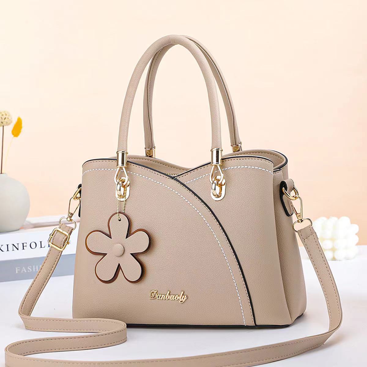 Women's Bag New Fashion Flower Solid Color Casual Large Capacity Portable Boston Bag Shoulder Bag Simple