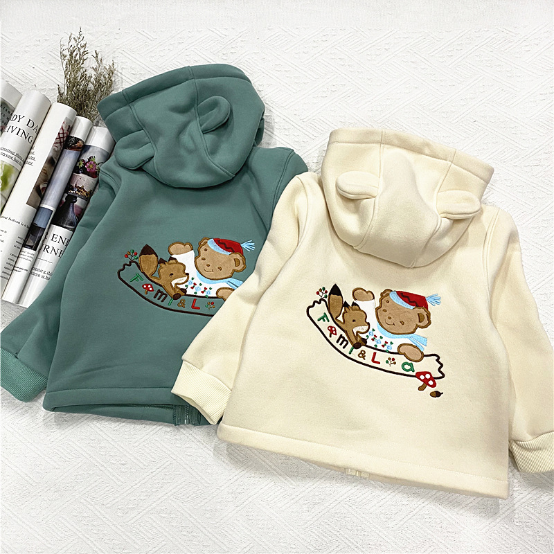 男女童f家小熊加厚保暖外套冬新儿童保暖连帽拉链开衫外套2899