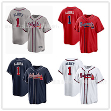 braves球衣勇士队棒球服1号albies深蓝灰白红色短袖刺绣球迷t恤男