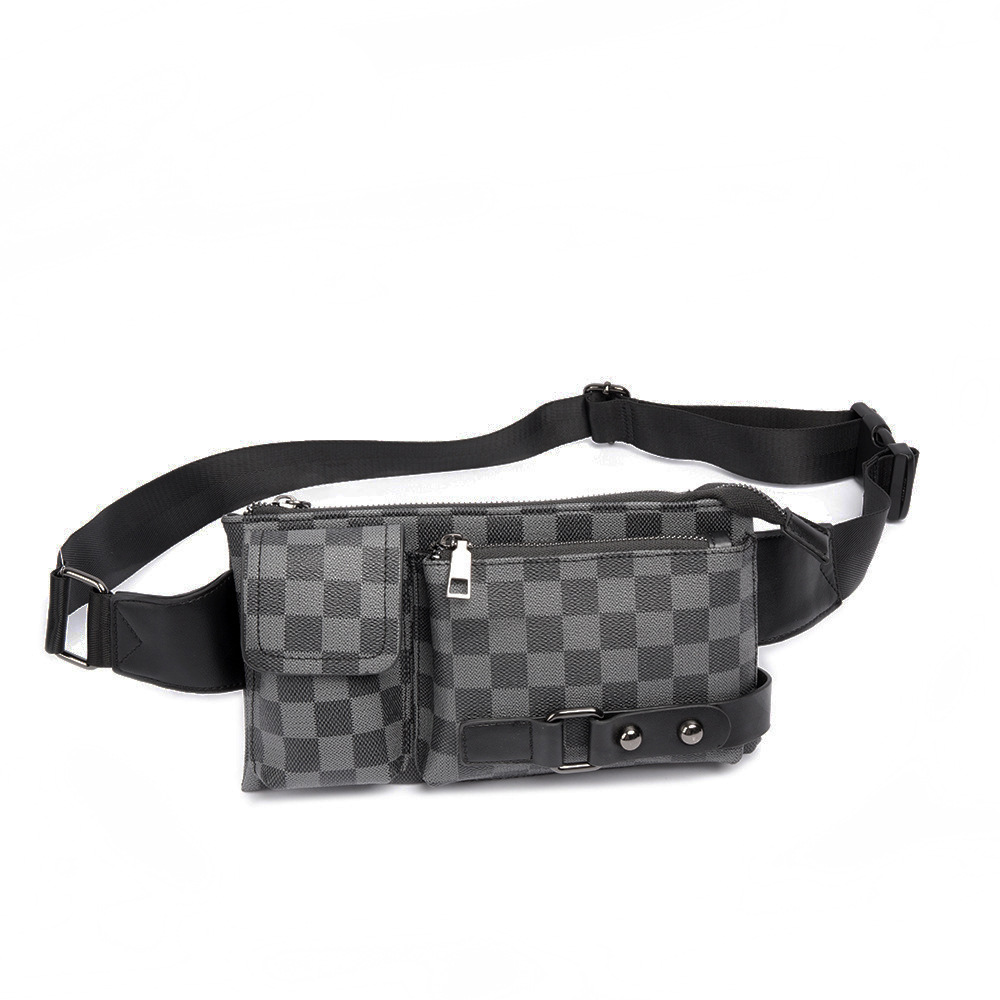 2021户外运动腰包男简约时尚男士腰包多功能格子腰包休闲手机腰包