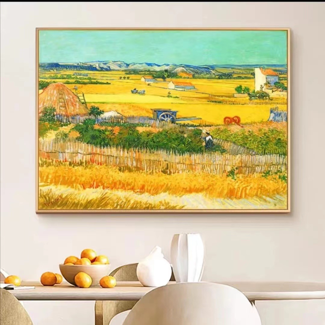 梵高丰收现代艺术名画餐厅客厅简约装饰画卧室麦田油画砂岩画挂画