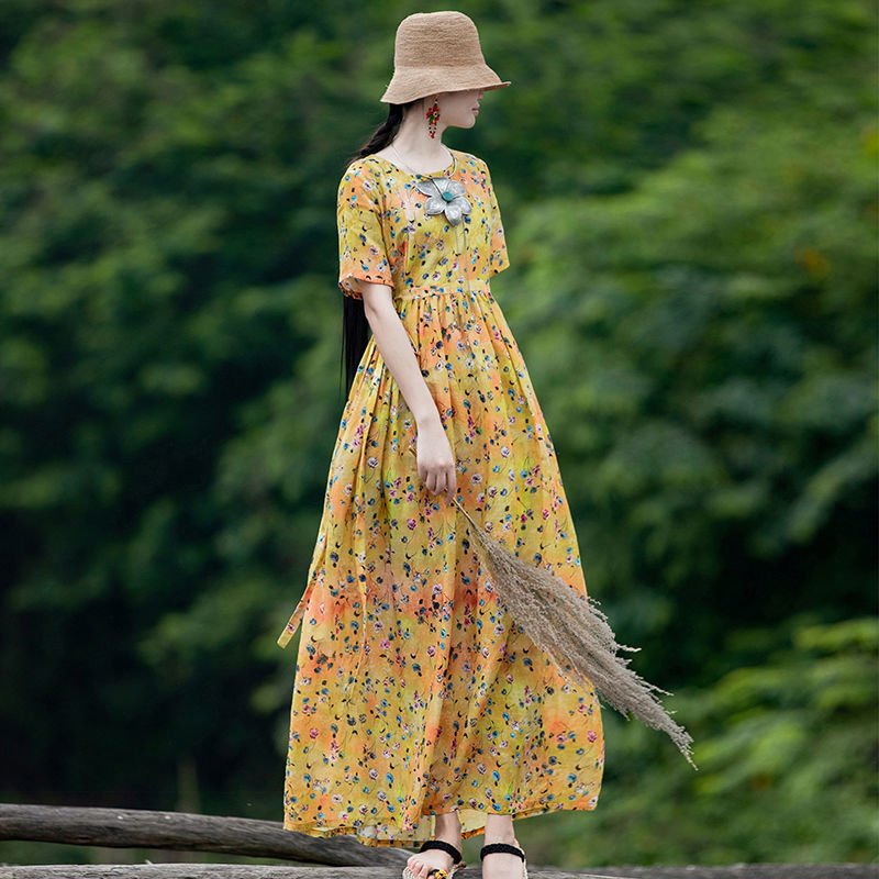 端高大码棉麻女装豆谷21年夏装原创设计师实体店电商品牌女装货源实拍