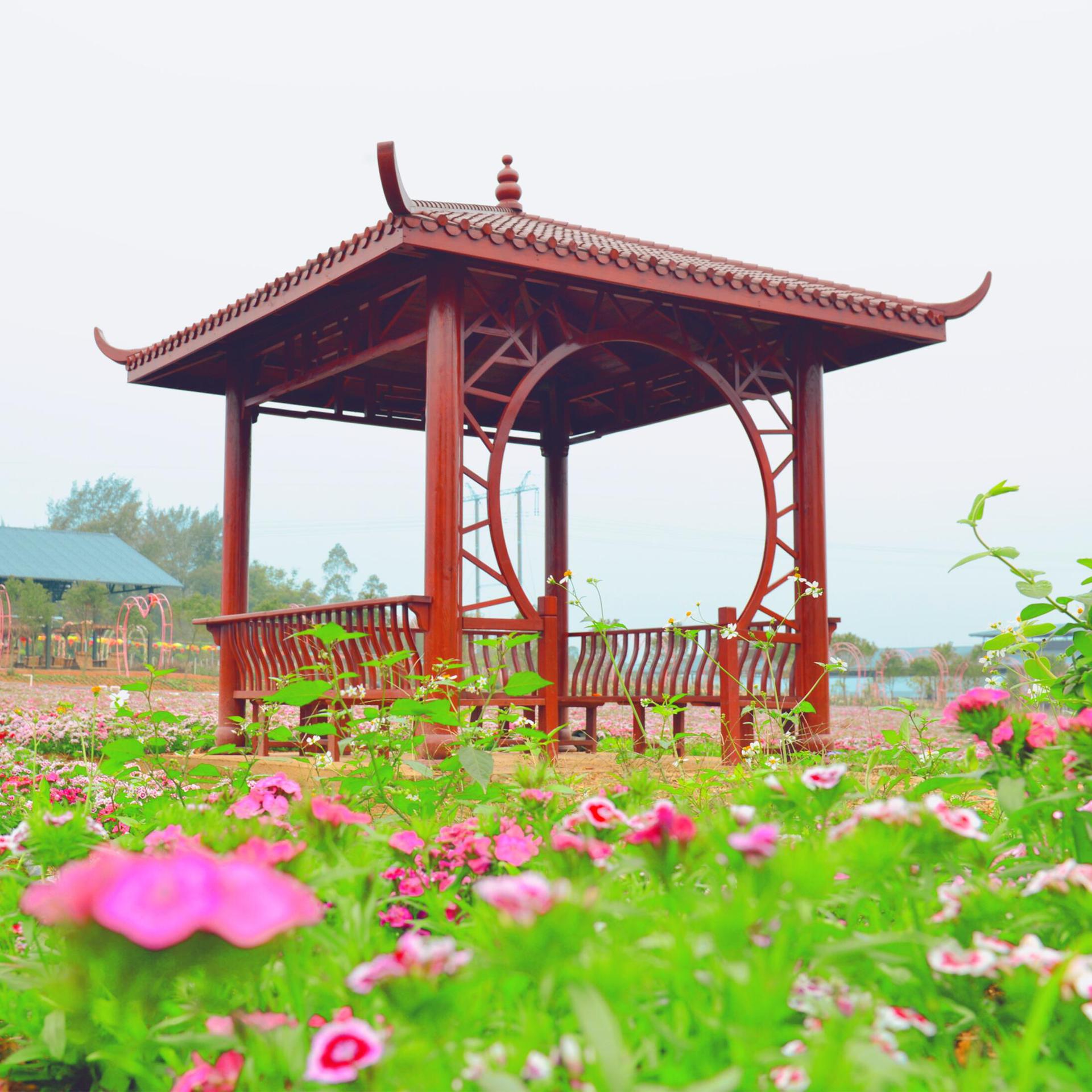 花海景区防腐木凉亭 花园景观木亭子 度假村四角菠萝格防腐木凉亭