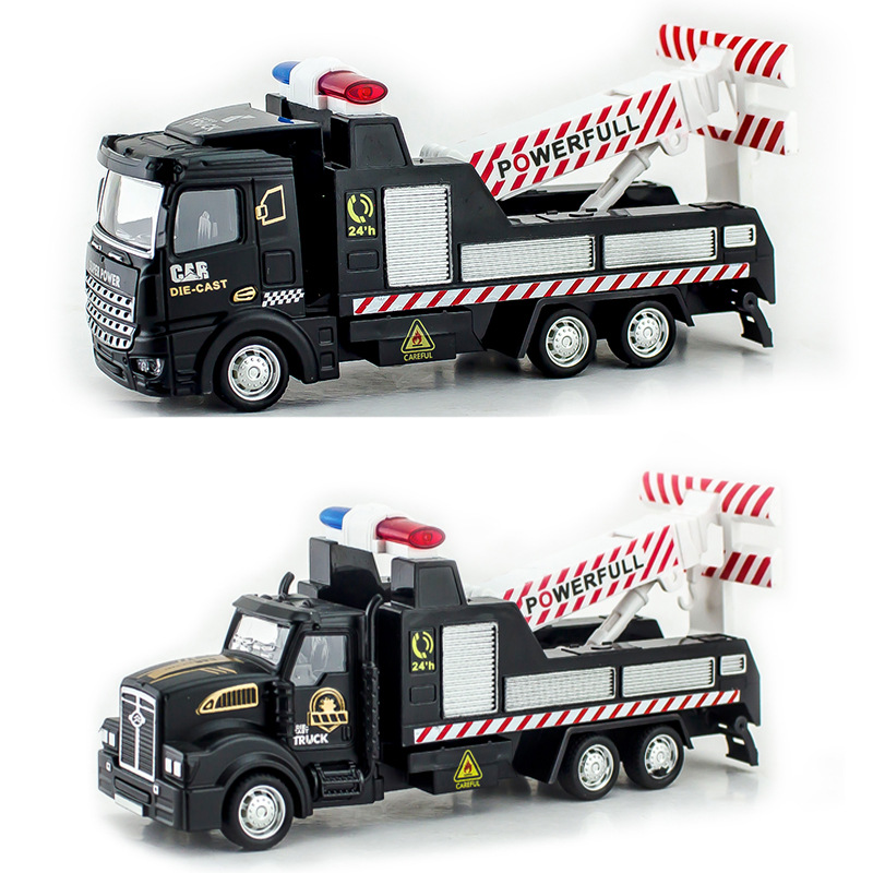 跨境1:48儿童回力合金清障平板拖车运输吊车模型车男孩玩具