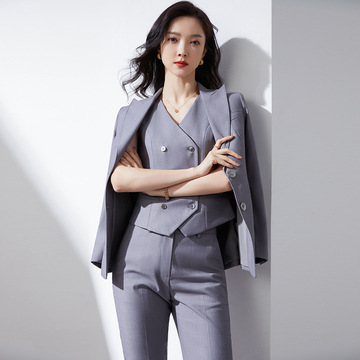 出口日本~西装职业套装女 春秋灰西服正装高端行政商务面试工作服