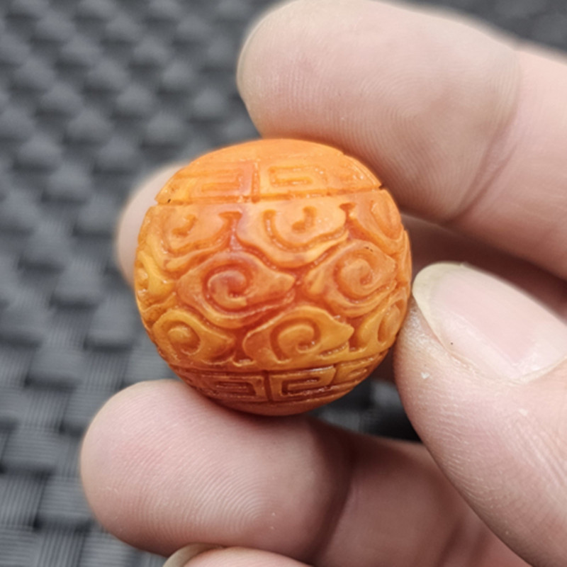 30毫米荧光浮盐水蜜蜡回纹珠人造蜜蜡橘红色蜜蜡珠子diy饰品配件