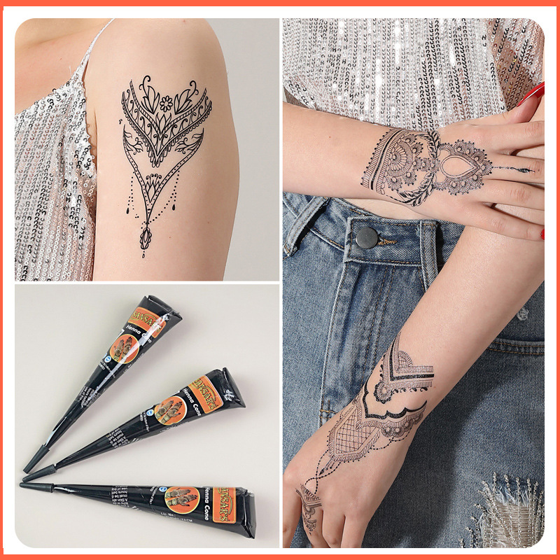 Internet Celebrity Hand-Painted Lily Magnolia Cream Tattoo Juice Temporary Plant Color Tattoo Cream Matching Hollow Template