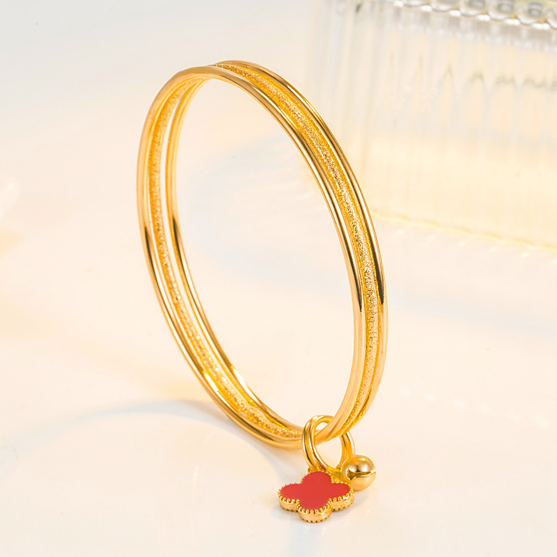 三生三世滴胶四片叶草手镯环 镀黄金网红款幸运花草双面滴胶手镯