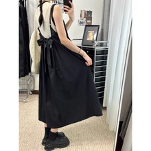 卡盛黑色蝴蝶结背带裙女2024夏季新款穿搭日系小个子工装连衣裙
