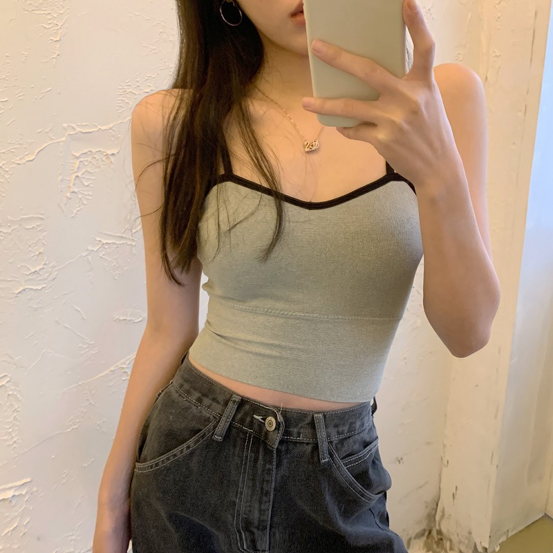 夏季短款背心吊带内搭外穿美背背心设计感小众带胸垫辣妹打底上衣