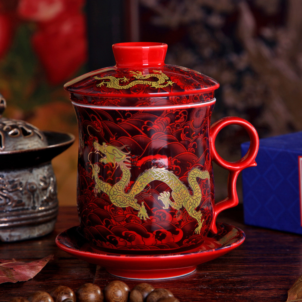 龙杯景德镇茶杯陶瓷泡茶杯带盖过滤杯子办公水杯个人杯