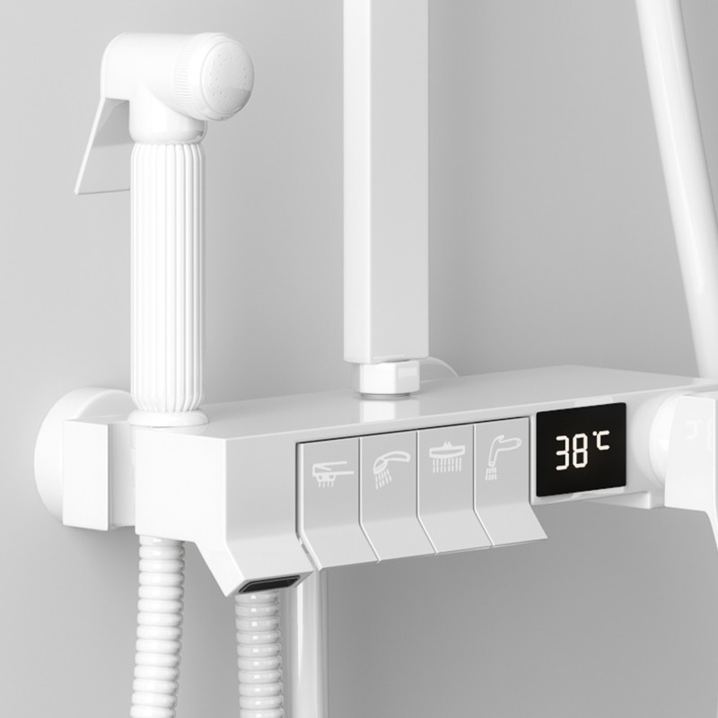 罗森卫浴白色恒温数显花洒淋浴套装全铜主体钢琴增压喷头家用明装