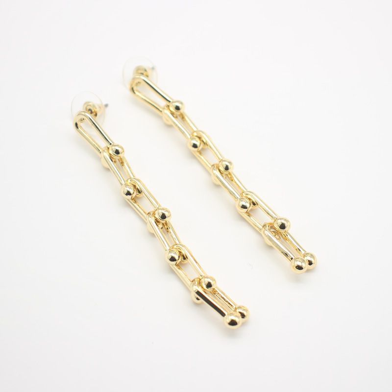 马蹄u型链条耳饰耳钉2021新款长款显脸瘦法式复古链条耳环