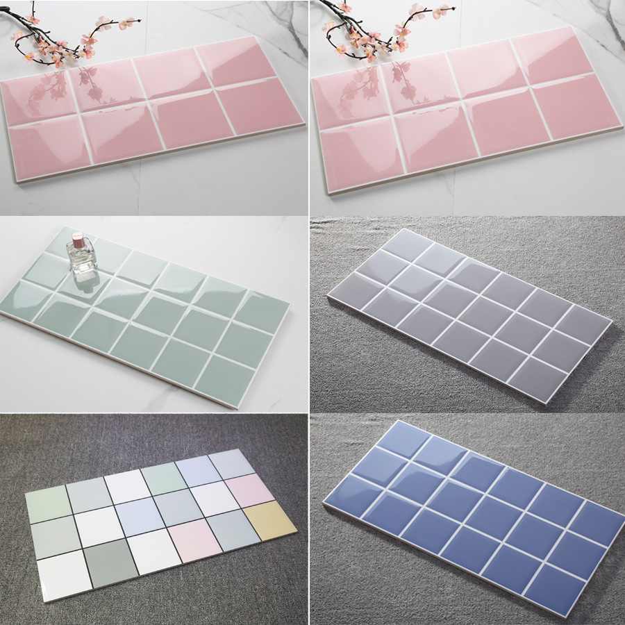 北欧彩色格子砖300*600mm厨房釉面粉色墙砖卫生间亮光面包砖