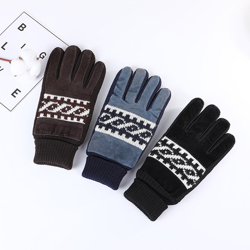 Factory Direct Sales Outdoor Cycling Gloves Men's Slightly Elastic Fleece Lined Gloves Pigskin Gloves Wakm-keeping Gloves