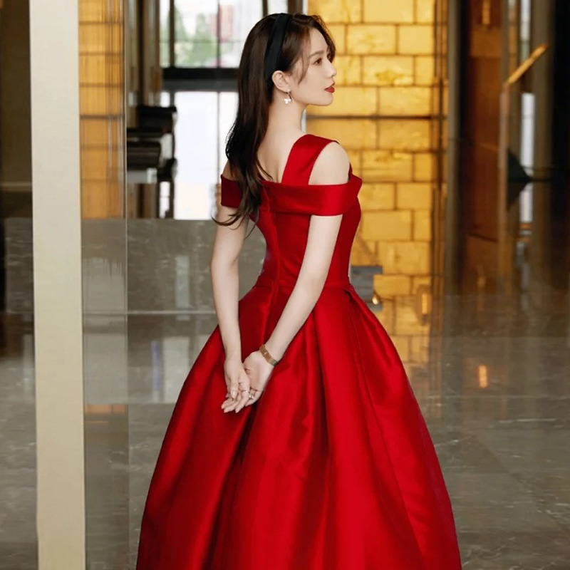 刘诗诗同款红色敬酒服新娘2021新款订婚连衣裙晚小礼服女长裙9534