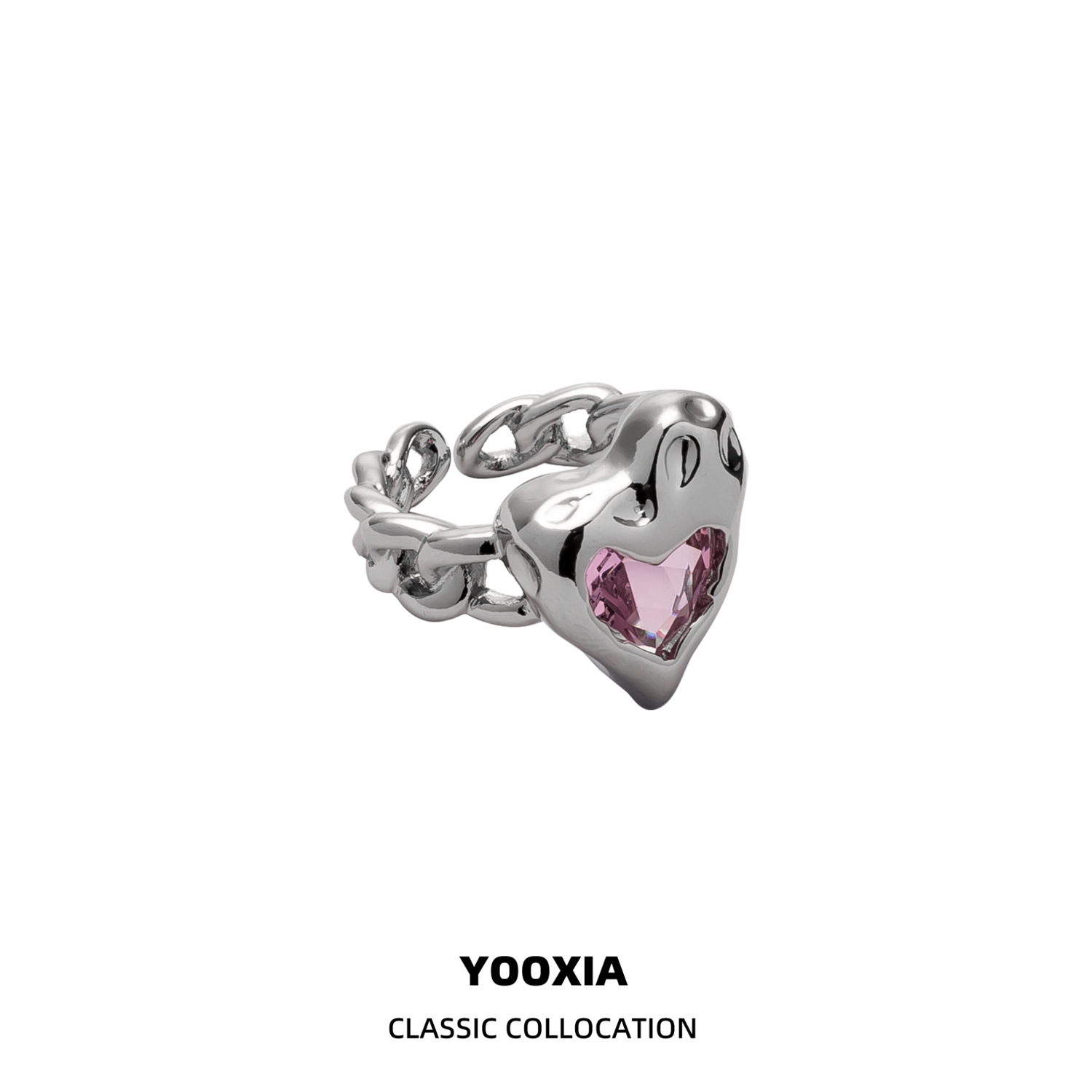 Moonstone Love Heart-Shaped Ring Female Retro Fashion and Personalized Heart-Shaped S925 Silver Opening Ring Temperament Elegant Index Finger Ring