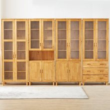 实木书柜储物柜柏木书架带玻璃三门书橱置物架简约现代防尘展示柜