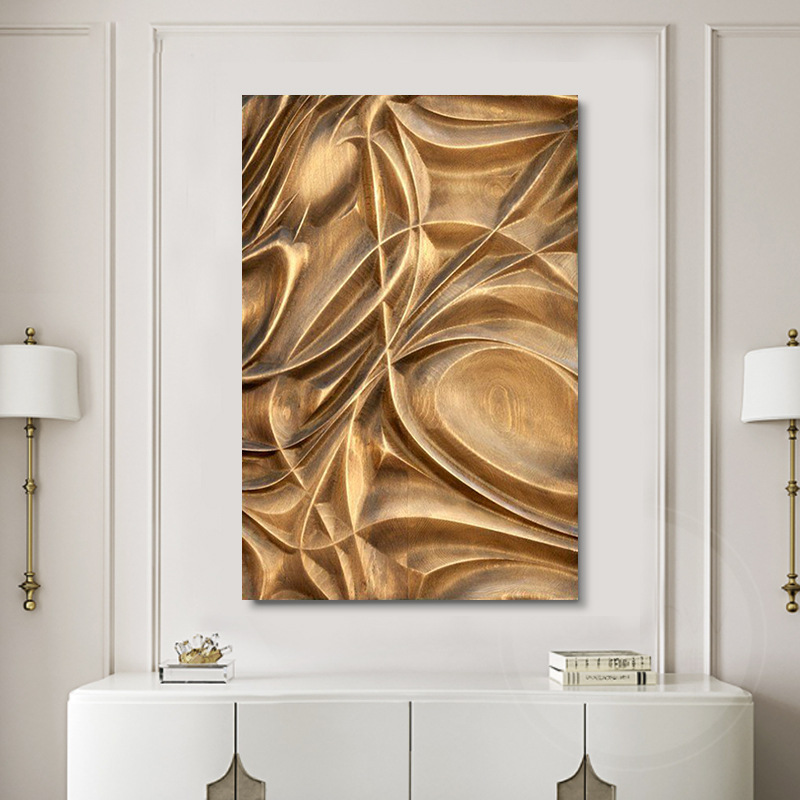 创意抽象实木雕刻砂岩装置画条纹波浪实物立体画客厅玄关浮雕挂画