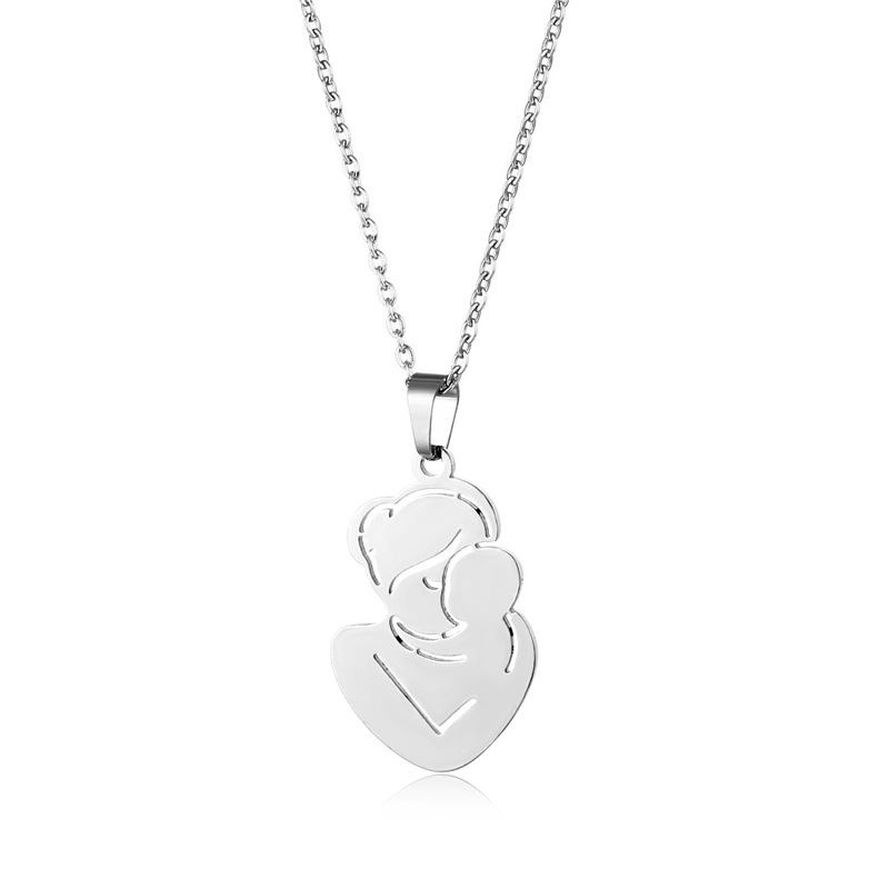 Mother and Child Hug Pendant Necklace Wholesale Stainless Steel Thanksgiving Gift Jewelry Female Cross-Border E-Commerce Ornament Supply