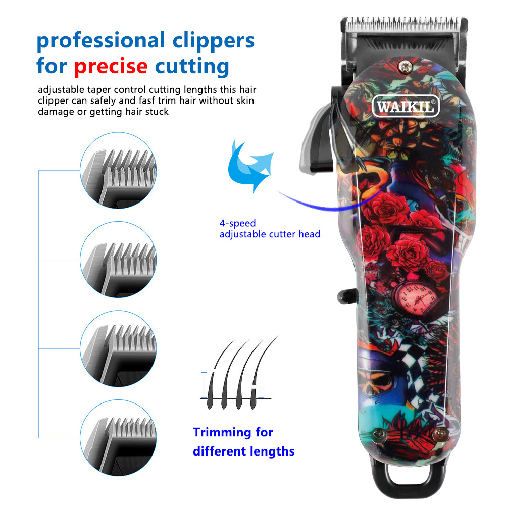 Cross-Border Hot Hair Scissors Carved Graffiti Electric Clipper Strong Power Electrical Hair Cutter Oil Head Hair Clipper Electric Clipper