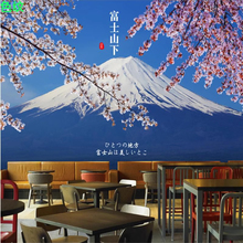 日本风景墙纸日式酒店餐厅饭店壁画寿司料理店壁纸富士山樱花墙布