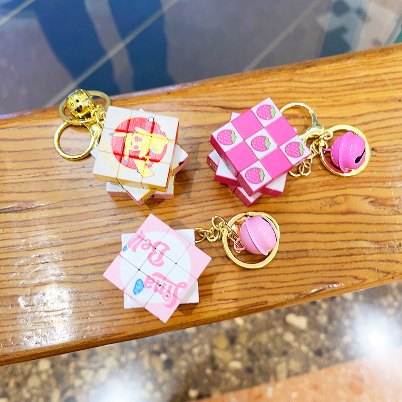 Cartoon Cute Clow M Pokonyan Strawberry Bear Rubik's Cube Pendant Toy Mini Third-Order Rubik's Cube Keychain Wholesale