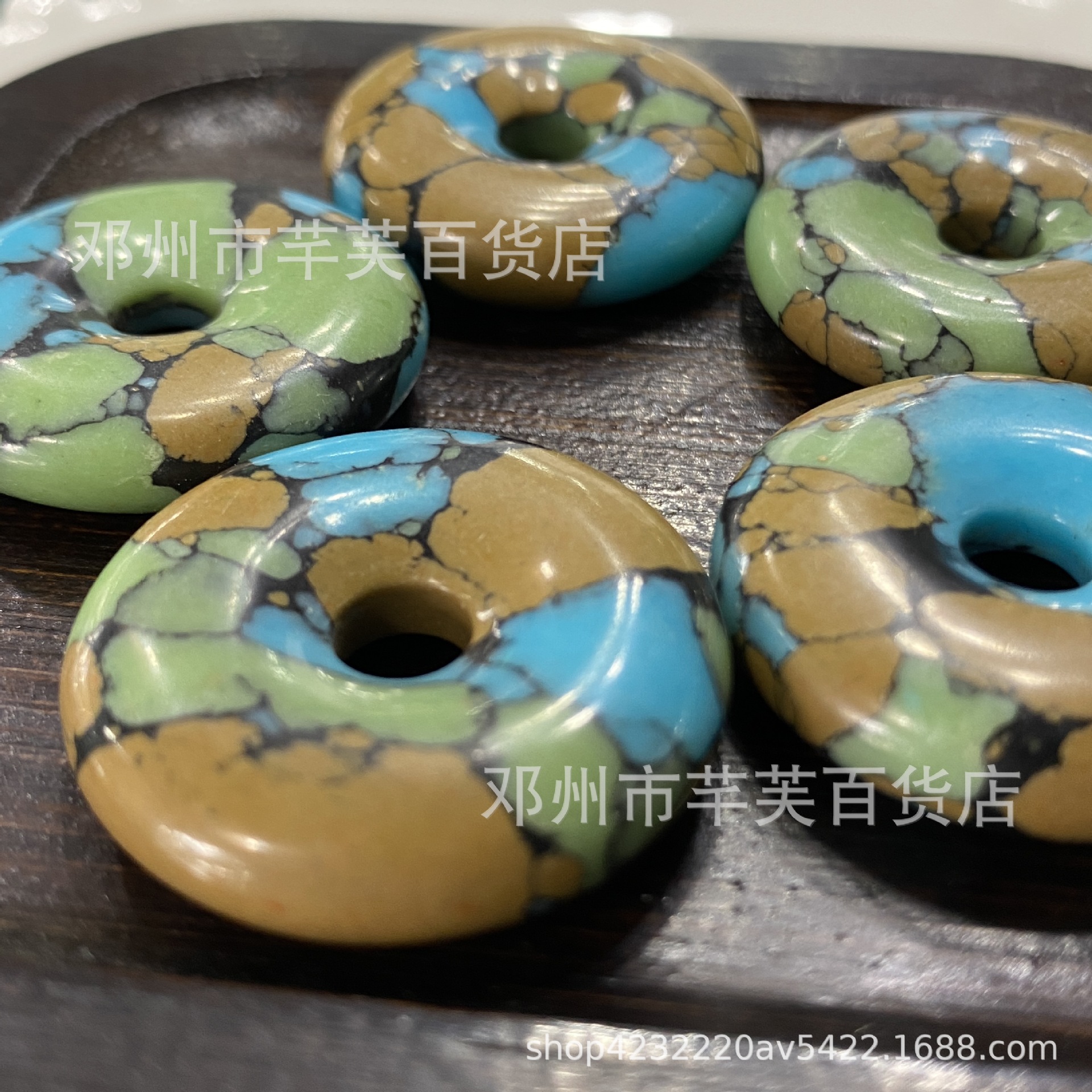 纤芙 唐三彩绿松石平安扣星月菩提金刚diy吊坠配饰配件文玩套装