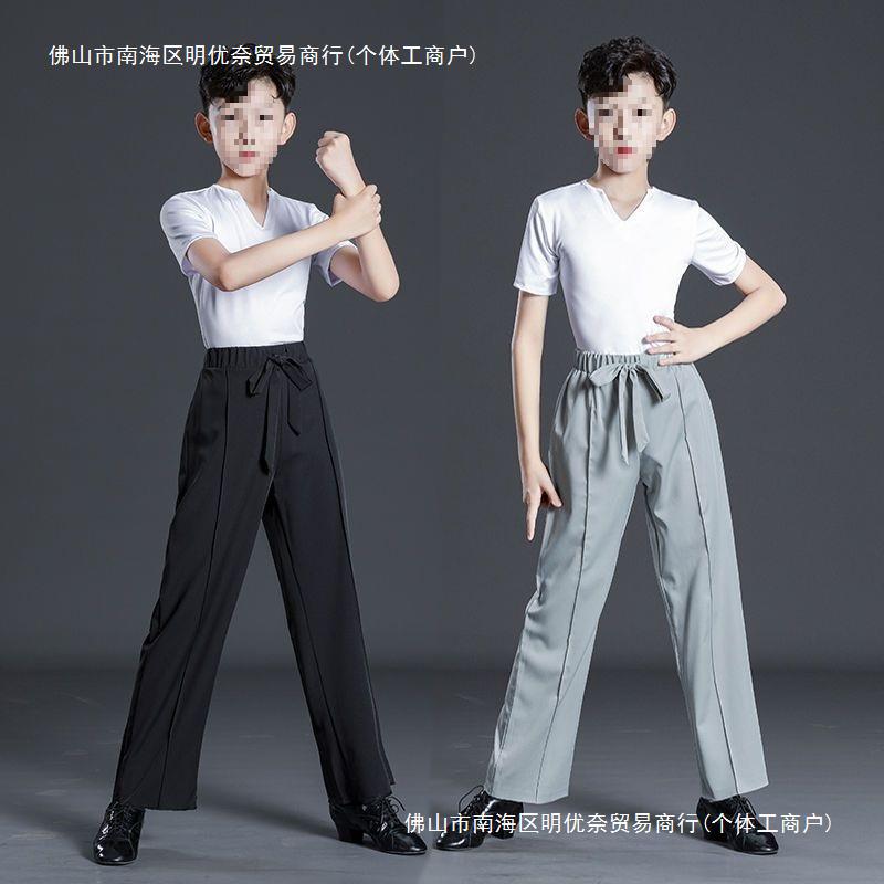 少儿拉丁舞服男夏季新款短袖练功服男童表演演出套装男生训练服装