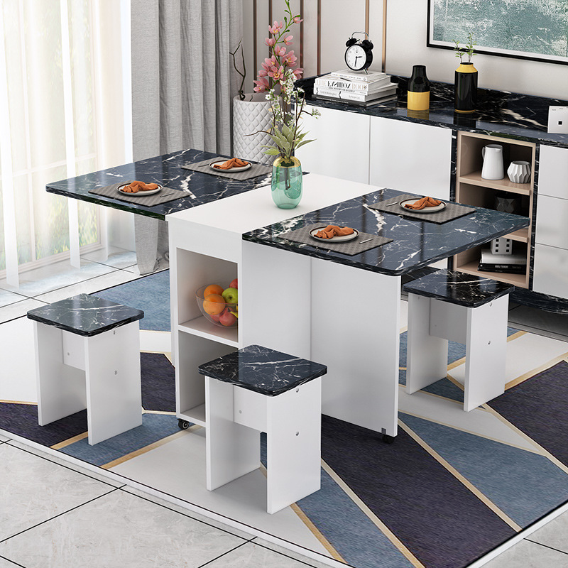 折叠餐桌家用小户型可移动伸缩长方形简易多功能桌椅组合吃饭桌子