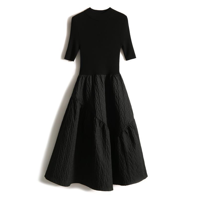 French Style Black Dress Small Hepburn Style Elegant Waist Slimming Small Black Dress Women's Summer High-Grade Skirt