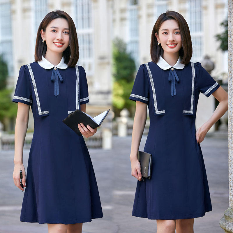 短袖连衣裙女幼儿园教师园服幼师老师面试工作服夏季气质职业服装