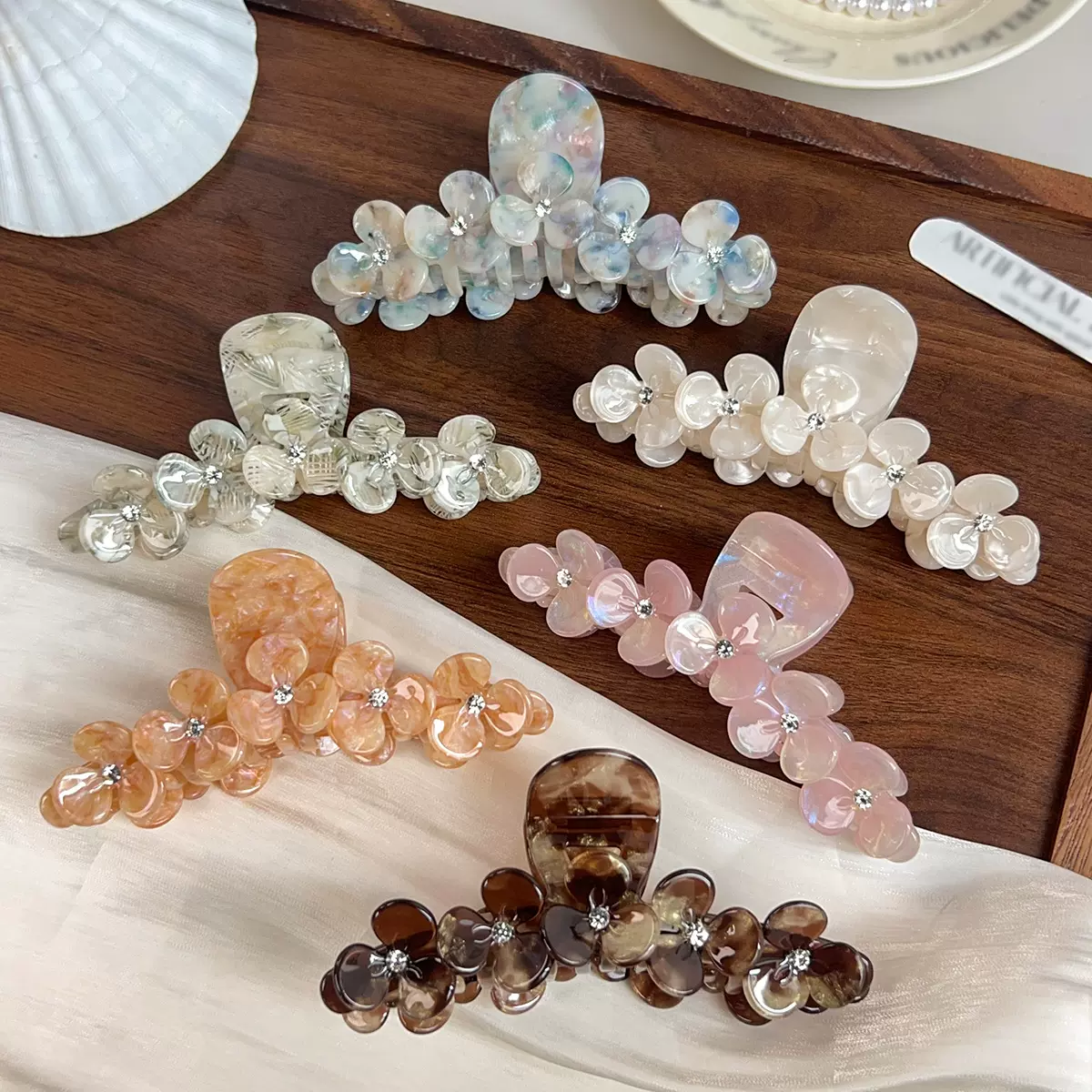 柏菲雅13CM大号花朵醋酸发夹高级质感镶钻抓夹女盘发鲨鱼夹发饰