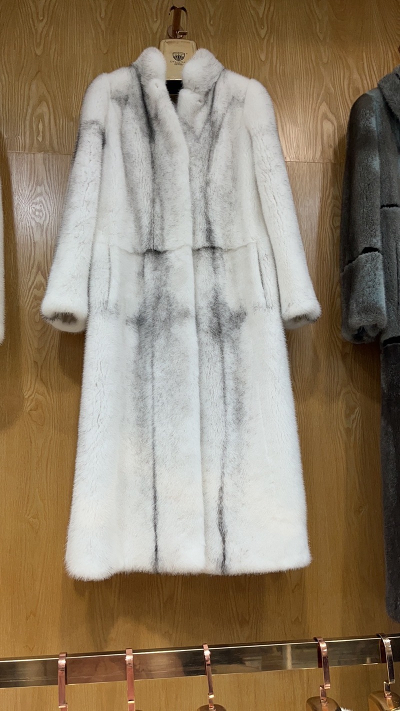 2021冬新款海宁银十字貂水貂皮草长款带帽裘貂皮大衣女大裙摆外套