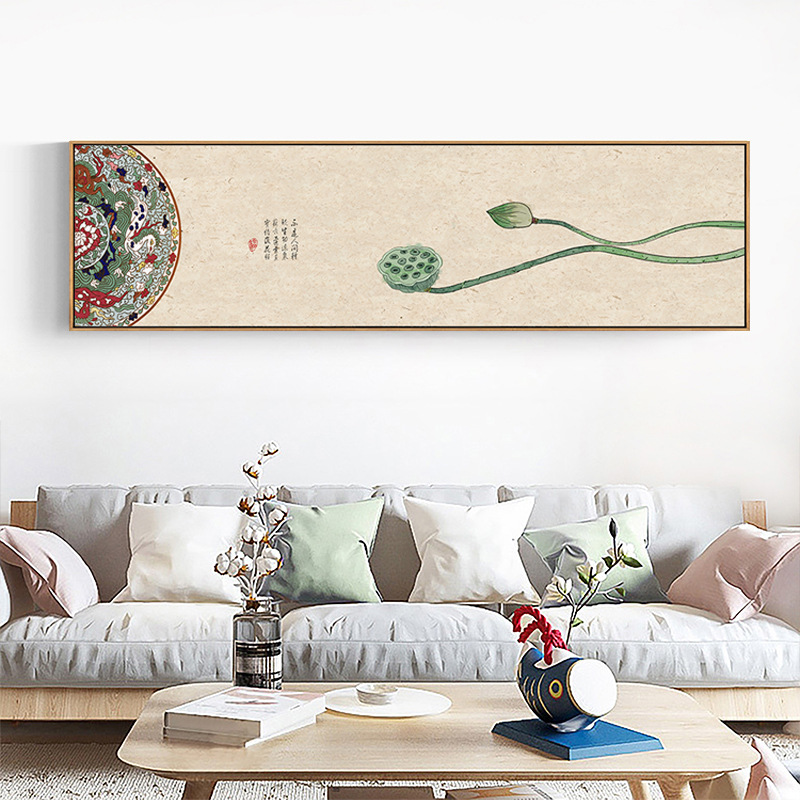 晓露风清新中式卧室装饰画主卧床头日式挂画横幅民宿花鸟植物壁画