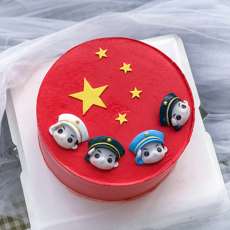 国庆节烘焙蛋糕装饰军人兵哥哥特种兵军事风生日摆件五星红旗坦克