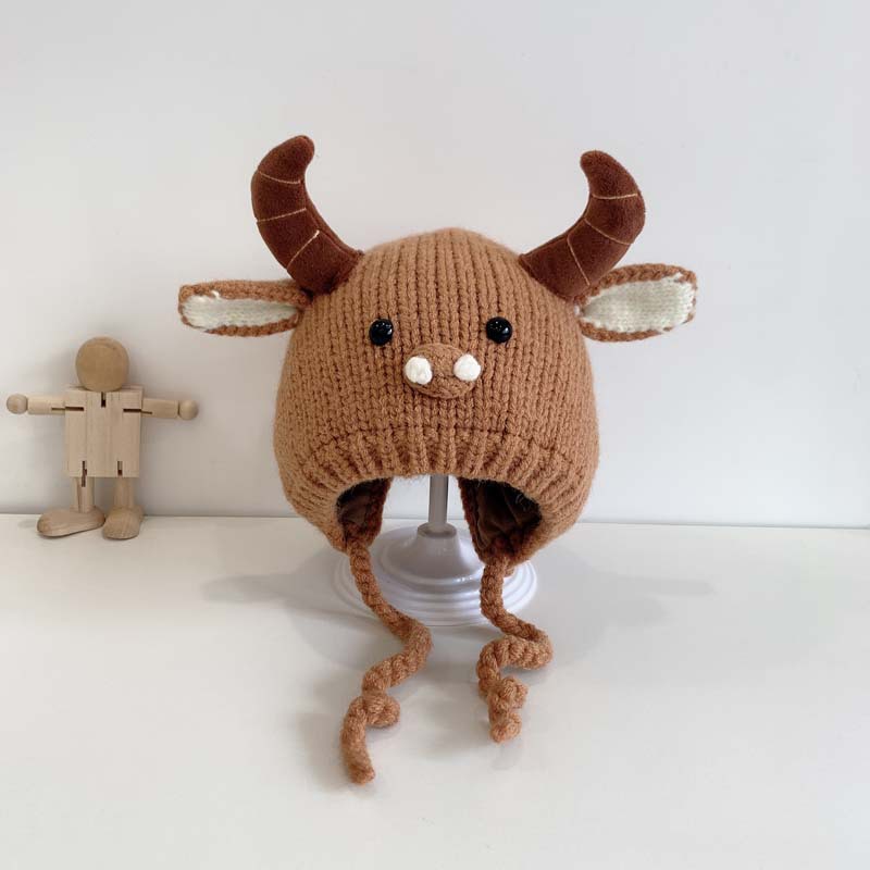 婴儿手工帽子秋冬款保暖可爱牛角宝宝毛线帽冬天韩版秋季女童潮