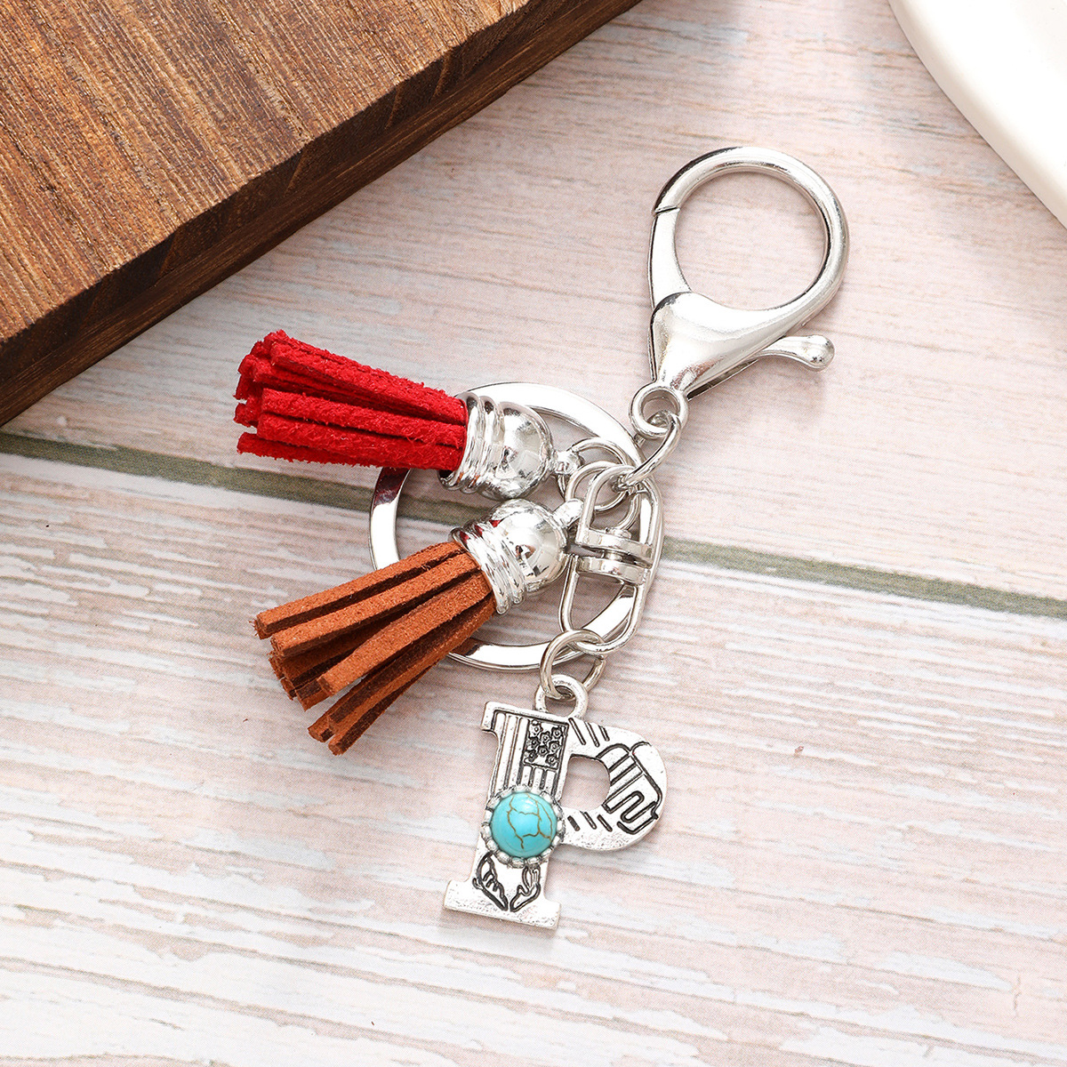 New Alloy Letter Red Korean Velvet Tassel Accessories Keychain Pendant Cross-Border European and American Amazon