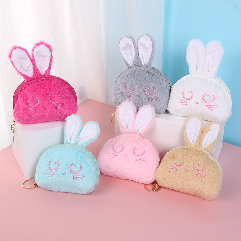 Japanese Cute Rabbit Plush Pouch Women's Korean-Style Cartoon Student Portable Hand Bell Travel Storage Ugly and Cute Coin Purse