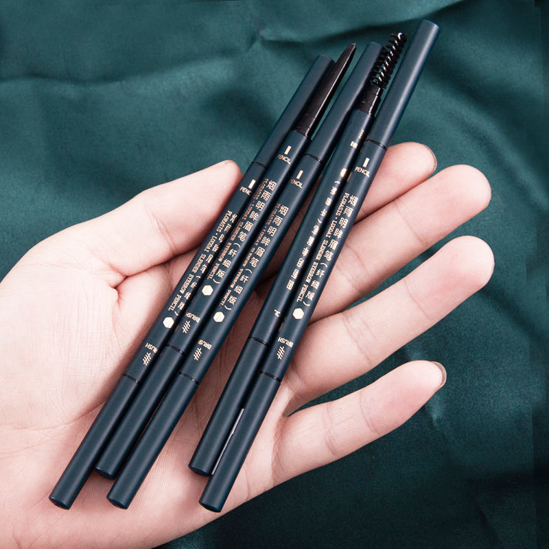 Chinese Style Double-Headed Eyebrow Pencil Ultra-Fine Three-Dimensional Long Lasting Waterproof Distinct Look Beginner Gray Brown Triangle Machete Eyebrow Pencil